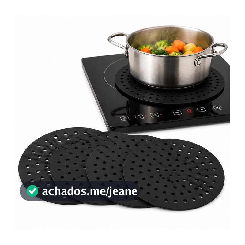 Tapete Silicone Air Fryer Redondo 18,5cm Protetor Furado Antiaderente Forro Reutilizável Kit 2 4 Preto Lyor