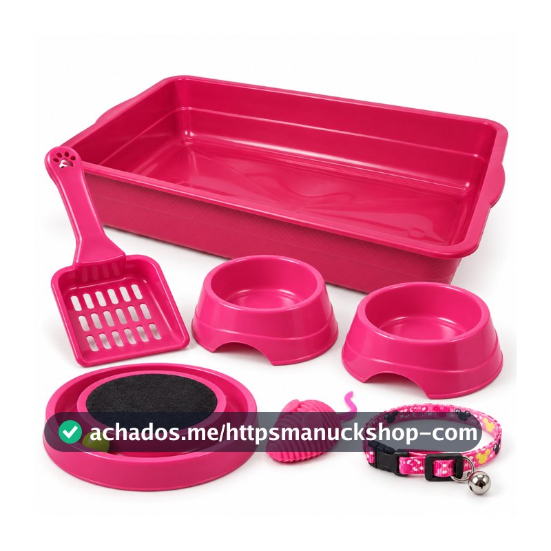 Kit Enxoval Gato Completo com Caixa de Areia 8L Arranhador Comedouro Bebedouro 150ml Brinquedo e Pá