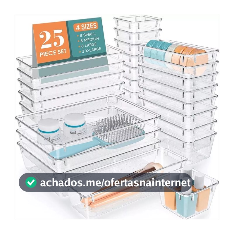 Kit 16/25 Organizador Acrílico Gaveta Geladeira Porta Maquiagem Multiuso Tranparente Resistente
