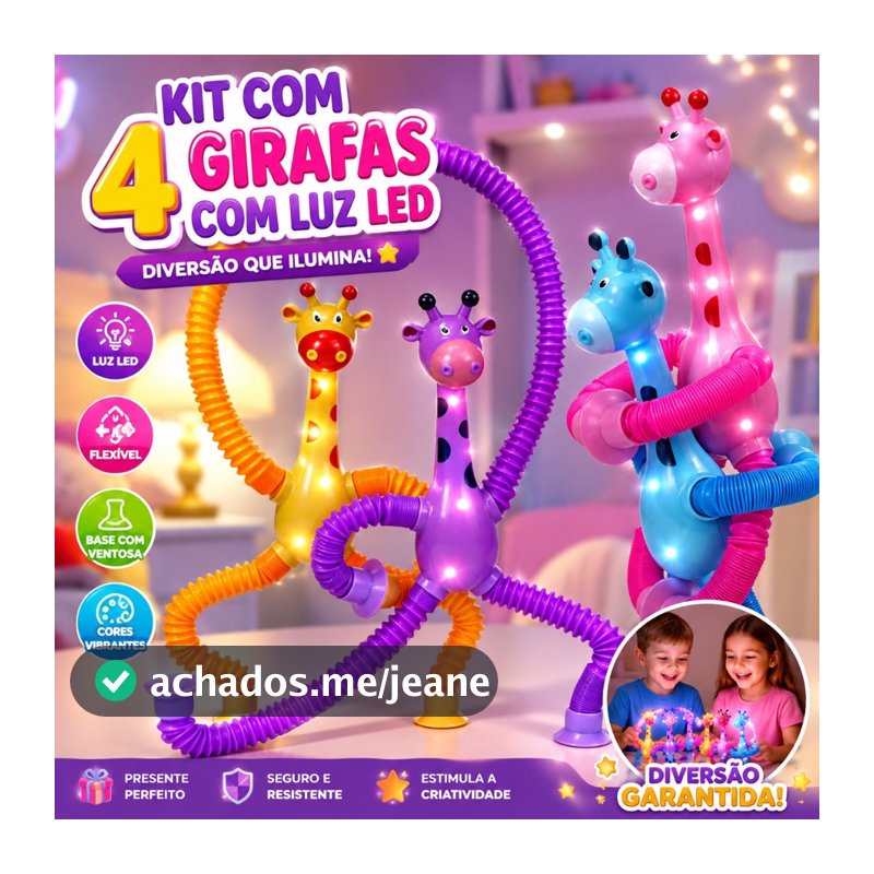 Kit com 4 Unidades Girafas Estica Tubo Gruda Montessori Telescópio Variadas Brinquedo