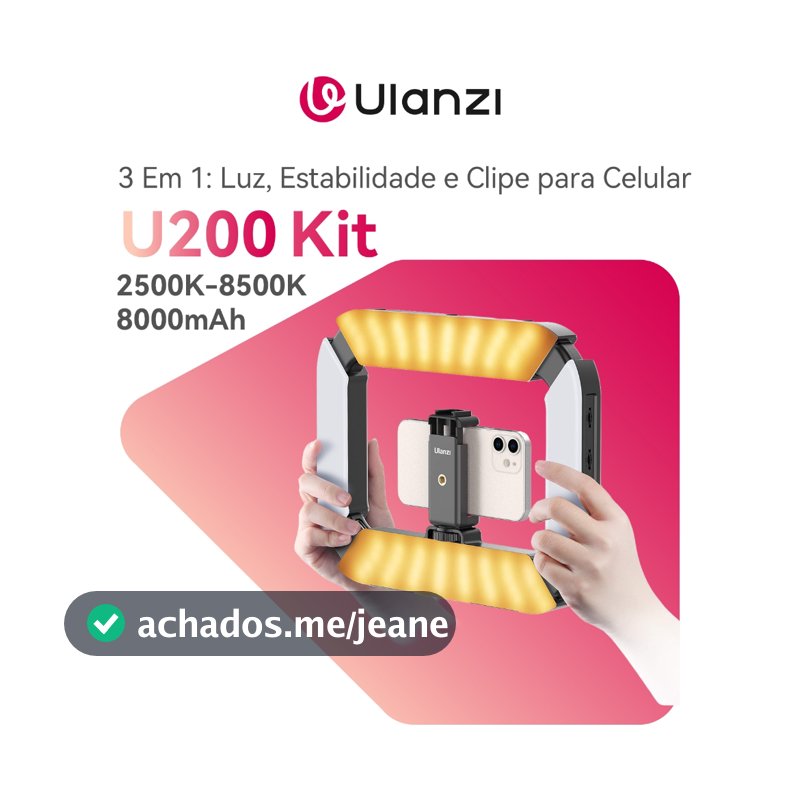ULANZI U200 Kit de Vídeo para Smartphone com Estabilizador e Luz Anelar LED, para Vlog e YouTube
