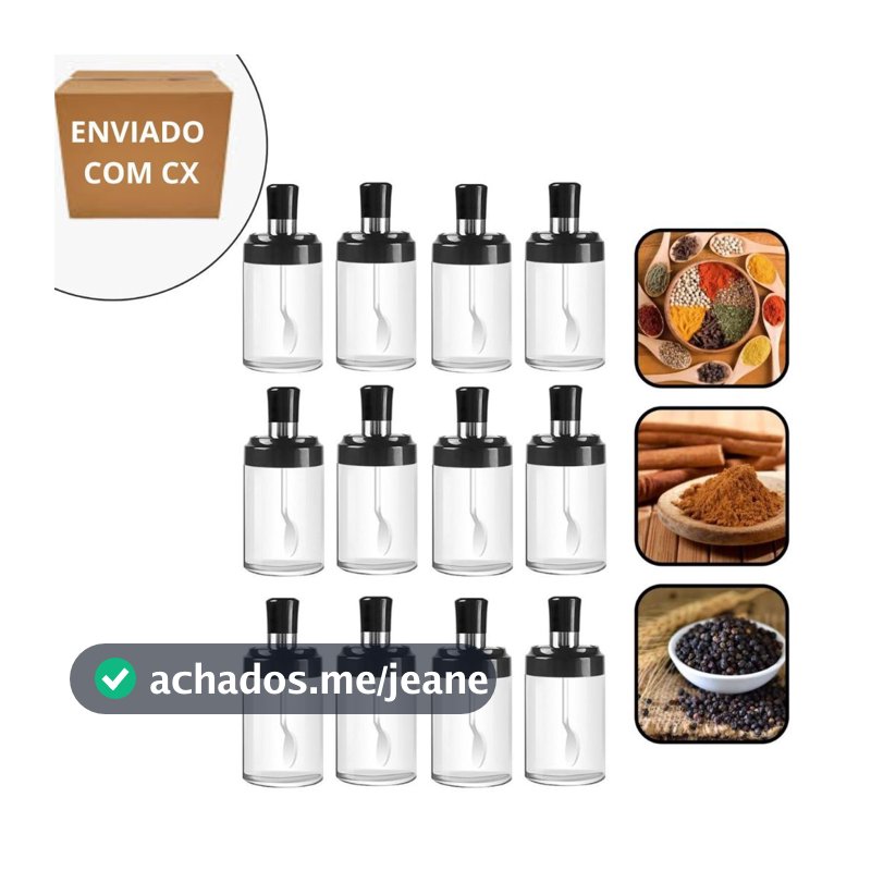 Kit 4/6/12 Porta Tempero Com Colher Condimento Cozinha Sal Açucar