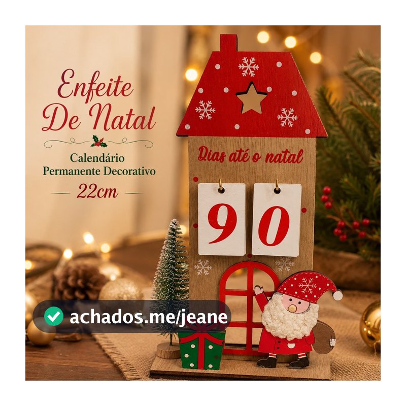 Enfeite De Natal Calendário Permanente Decorativo Para Mesa Mdf Papai Noel 22cm