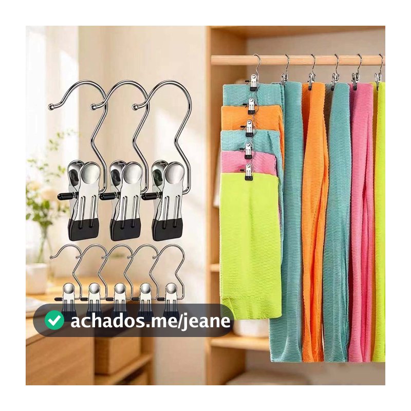 Kit 10/20 Cabide Metal Com Prendedor Clip Para Pendurar Calça Armário Presilha Roupas Gancho Giratório