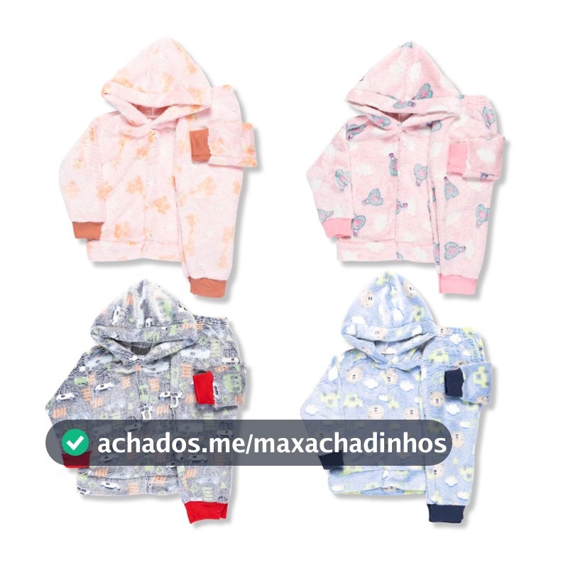 Kit 4 Peças Roupa Infantil Frio Inverno  - 2 Conjunto Fleece Lúdico Brilha No Escuro Menino Menina