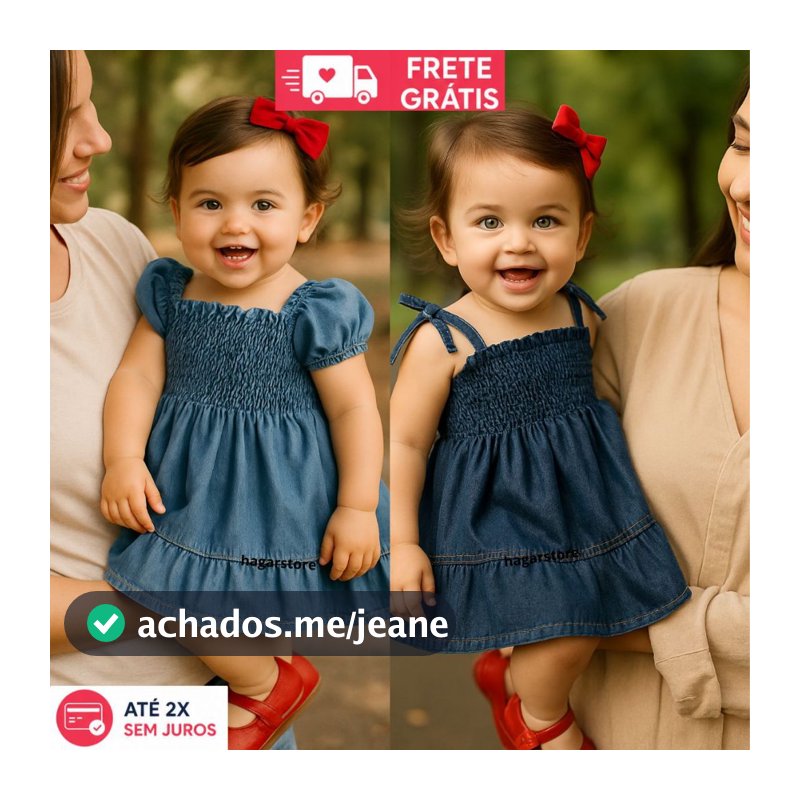 Kit 2 Vestidos Jeans Com Manga/Alça Infantil Menina Bebe Elastex Confortável Fresco Estilosa
