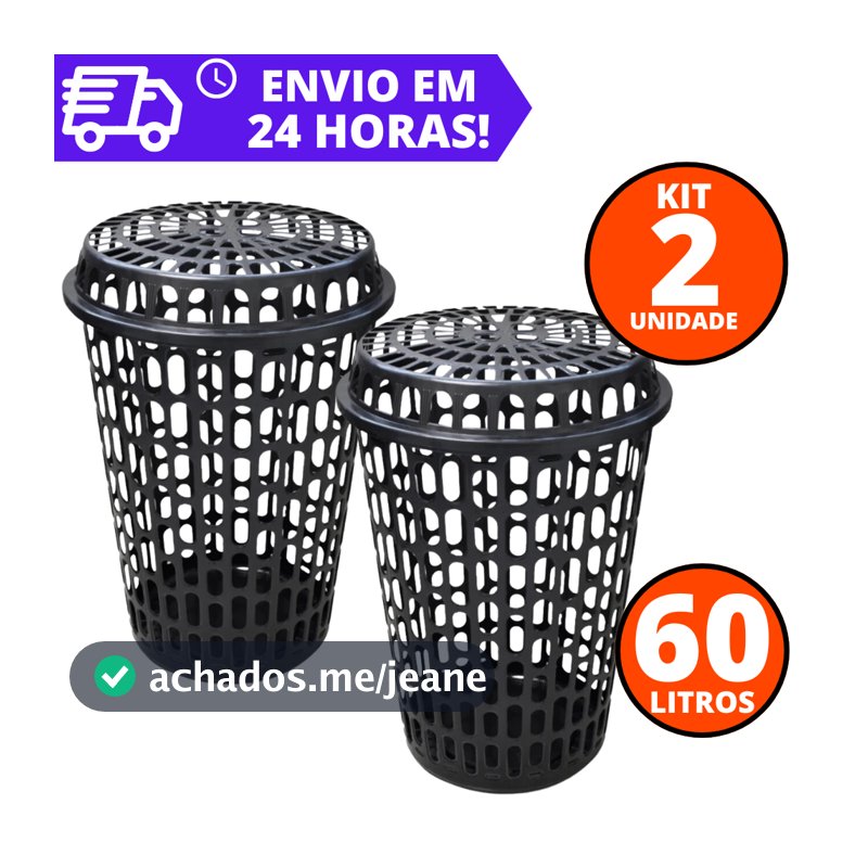 Kit 2 e 1 Cestos de Roupas Telados com Tampa 60 Litros REFORÇADO