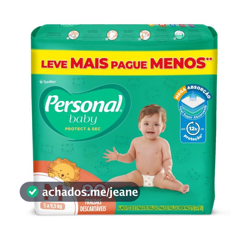 Fralda Infantil Personal Baby Protect & Sec Tamanho M com 90 Tiras
