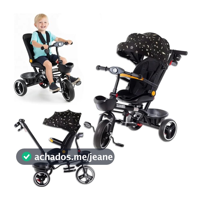 Triciclo Infantil Empurrador 2 em 1 Luxo Carrinho de Passeio Bebê Capota até 50kg Haste Guia Pedal