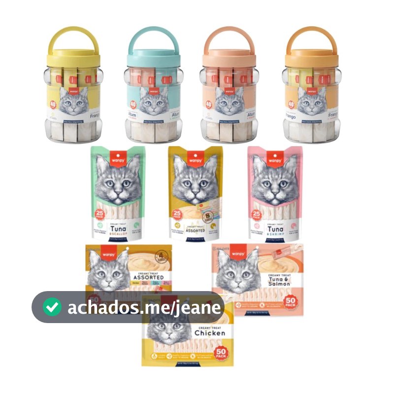 Truly Wanpy Petiscos Cremosos Para Gatos Sabores Sortidos 25Un,40Un, 50Un ou 100Un - Como Churu