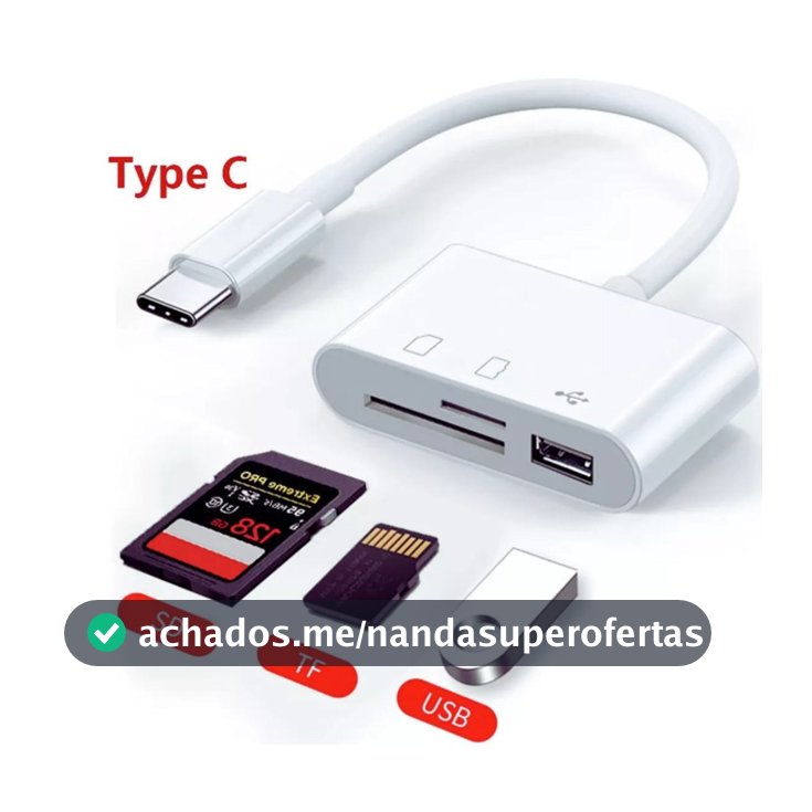 Adaptador Tipo-C USBC e Leitor de Cartão de Memória SD, TF E USB OTG Hub Android Iphone