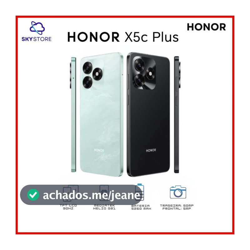 Honor X5c Plus 4G, Câmera 50MP, Versão Global, Bateria 5620mAh, 256GB Armazenamento 4GB RAM,