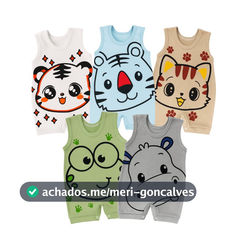 Kit 3 Macacão Curto Verão Banho de Sol Estampado Para Bebê Menino e Menina 100% algodão - Baby Greg
