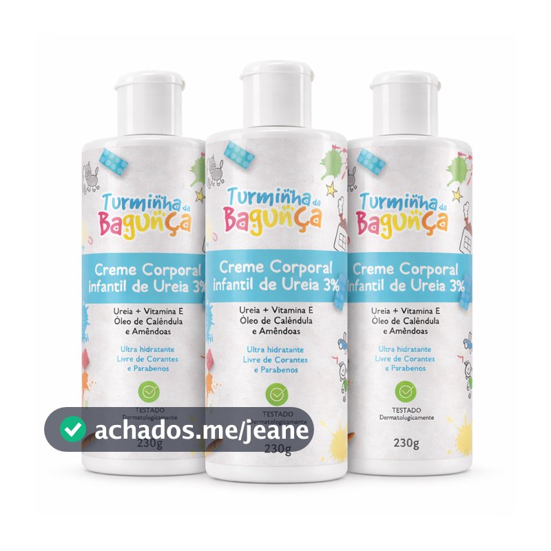 Kit 3 Frascos Creme Infantil Ureia 3% Turminha Da Bagunça 230g