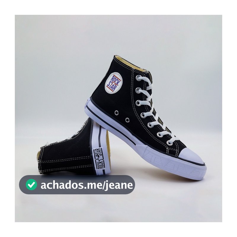 Tênis Cano Alto Preto Unissex Estiloso Atemporal Versátil e Confortável Rock Star Tevet