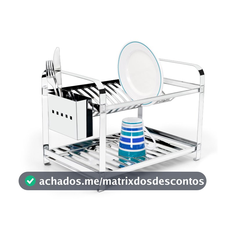 Escorredor de louça inox para 16 pratos com porta talher inox