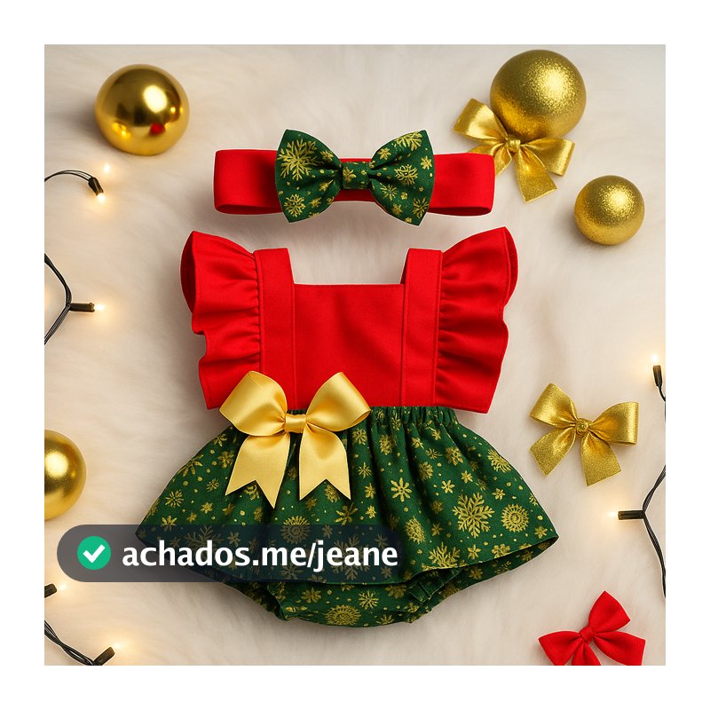 Roupa Blogueirinha Menina De Natal Com Laço Pra Cabelo Lindo