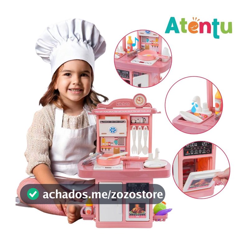 Kit Cozinha de Brinquedo Infantil Solta Água e Som Forno Pia Geladeira Panela
