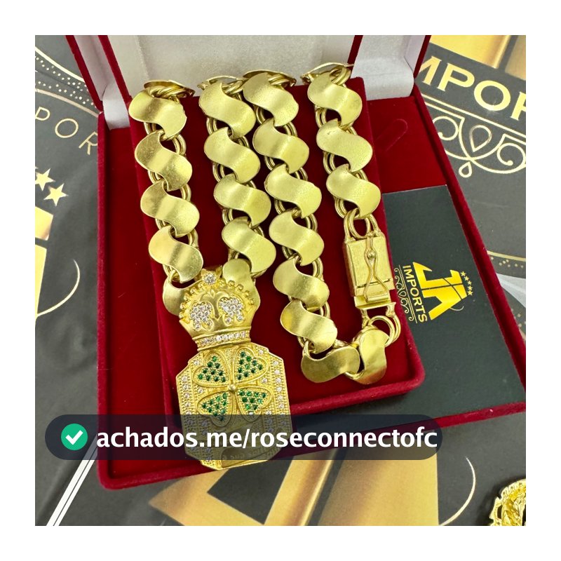 Corrente friso s 16mm 70cm e pingente trevo chefinho 100% moeda antiga