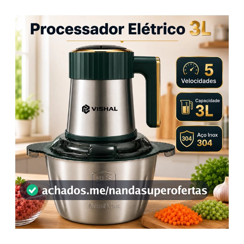 3 Litros Processador de Alimentos 5 Velocidades 110V/220V - Picador Triturador de Carne Mixer Elétrico Cozinha