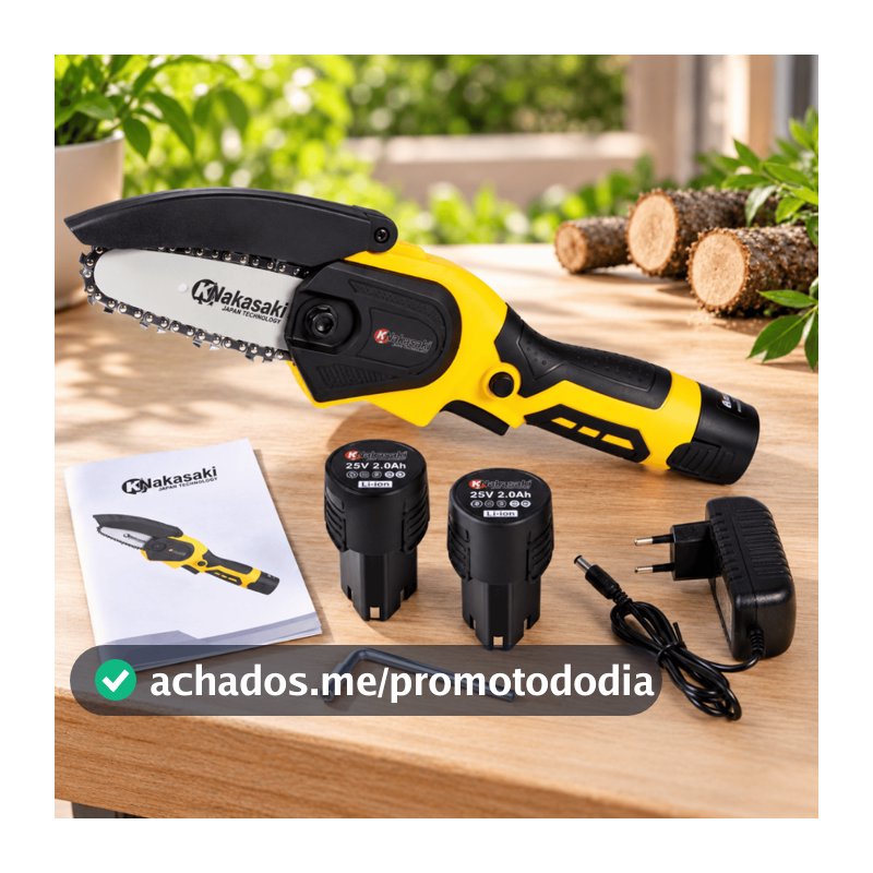 Mini Motosserra Nakasaki 25V 800W Profissional a Bateria Serra Elétrica para Poda Bivolt