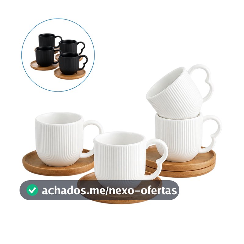 Jogo 4 Xicaras De Café Porcelana com Pires Bambu 90ml Oásis