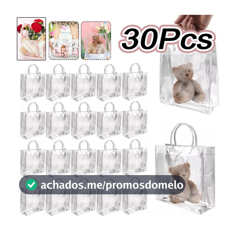 Kit 30/40 Unidades Reutilize Sacos De Presente Plástico Pvc 20208CM