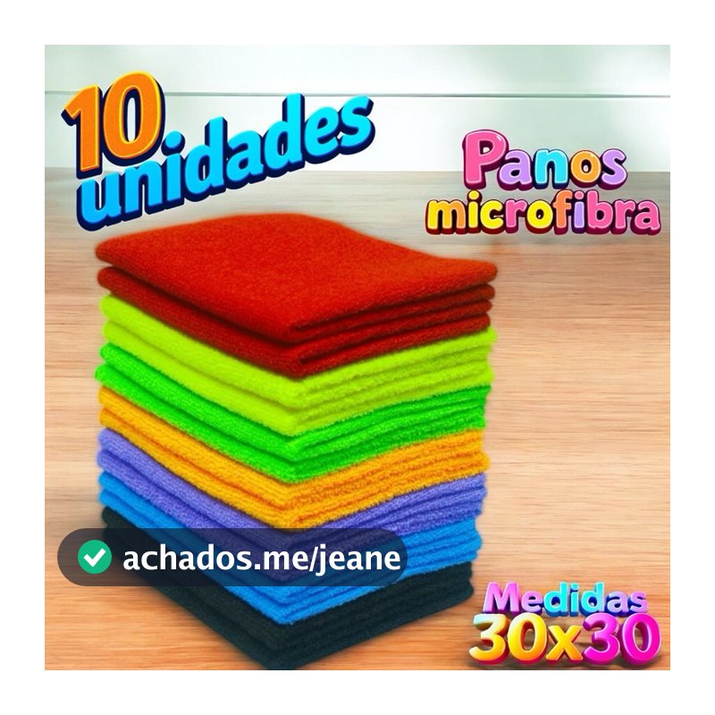 Kit 10 Panos de Microfibra Prato Cozinha Copa Carro Vidro Anti Risco 25x25 Limpeza Cores Sortidas