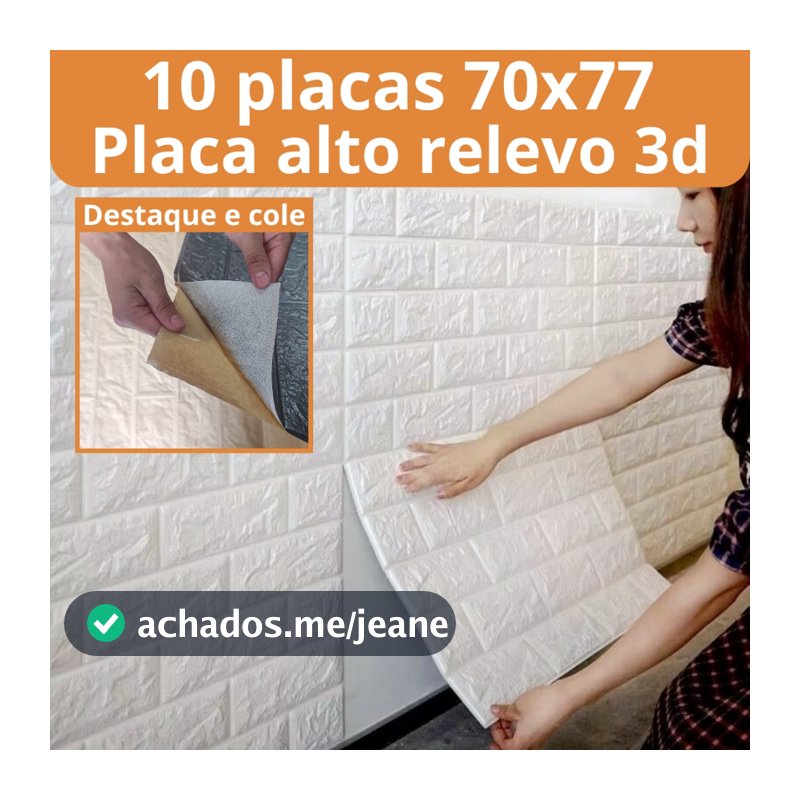Kit 10 Placas Tijolinho 3D 70x77 Adesivo De Parede Autocolante Decoração