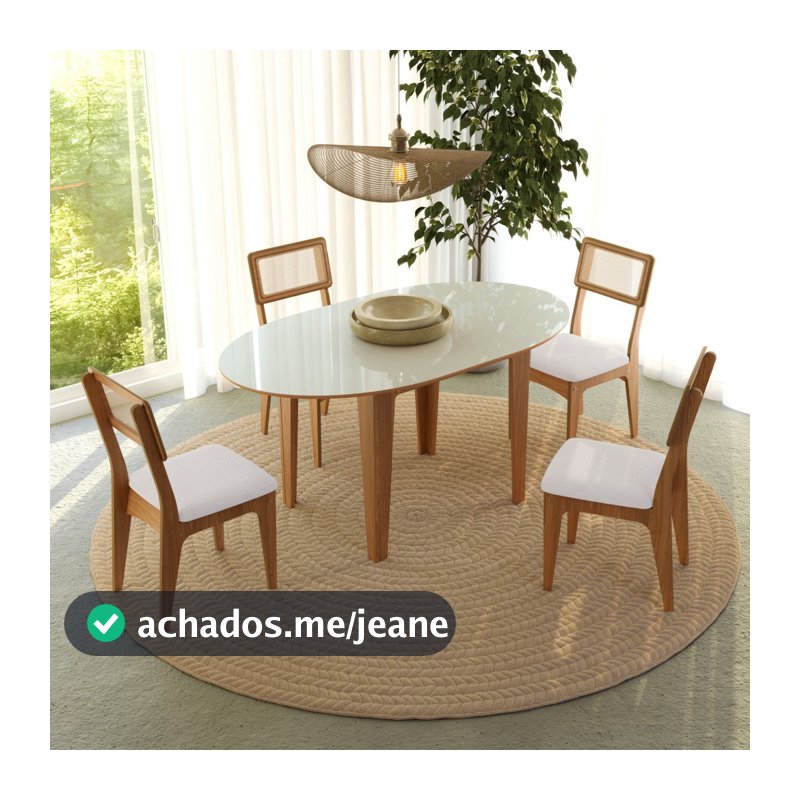 Conjunto Sala de Jantar Mesa Nature Extensível com 4 Cadeiras Tela Sintética Freijó/Off White/Césare Claro Bouclé