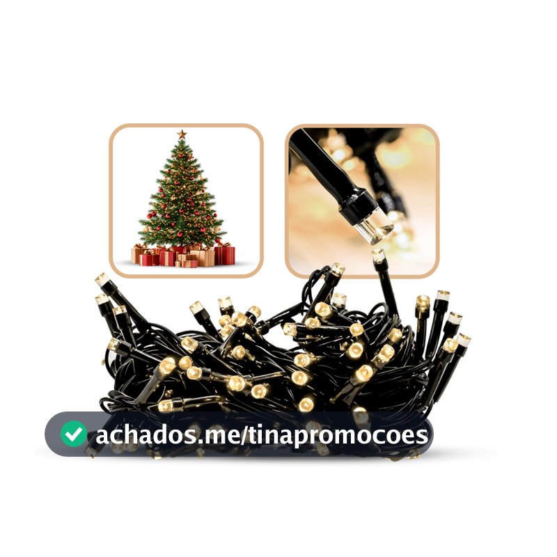 Pisca Pisca Natal 10m 100 Led Branco Quente Luzes 8 Funções Decoração Luz