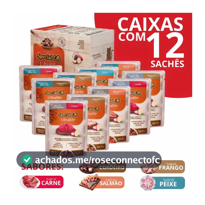 Ração Úmida Special Cat Sachê Para Gatos  Caixa com 12 Unidades 85g Cada Varios Sabores