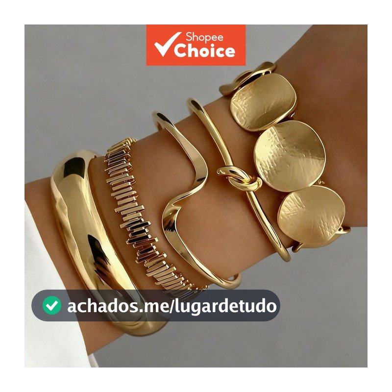 Conjunto De 5 Peças De Ouro Irregular Pulseira De Boca Aberta Listrada Estilo Punk Feminino