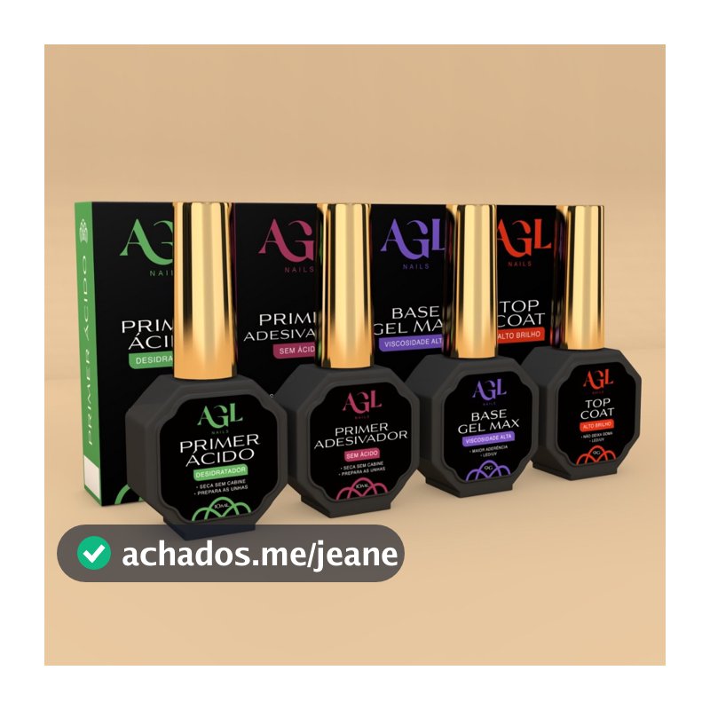 Kit Blindagem Max Agl Nails Top Coat Primer Base Gel Unhas  Alongamento Aderência