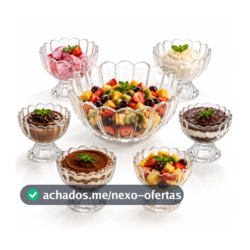 7 Peças Bowl com 6 Taças Wolff de Vidro Para Sobremesa