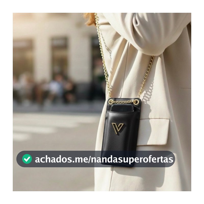 Porta Celular Vittal Kátia em Couro Legitimo Preto Caramelo