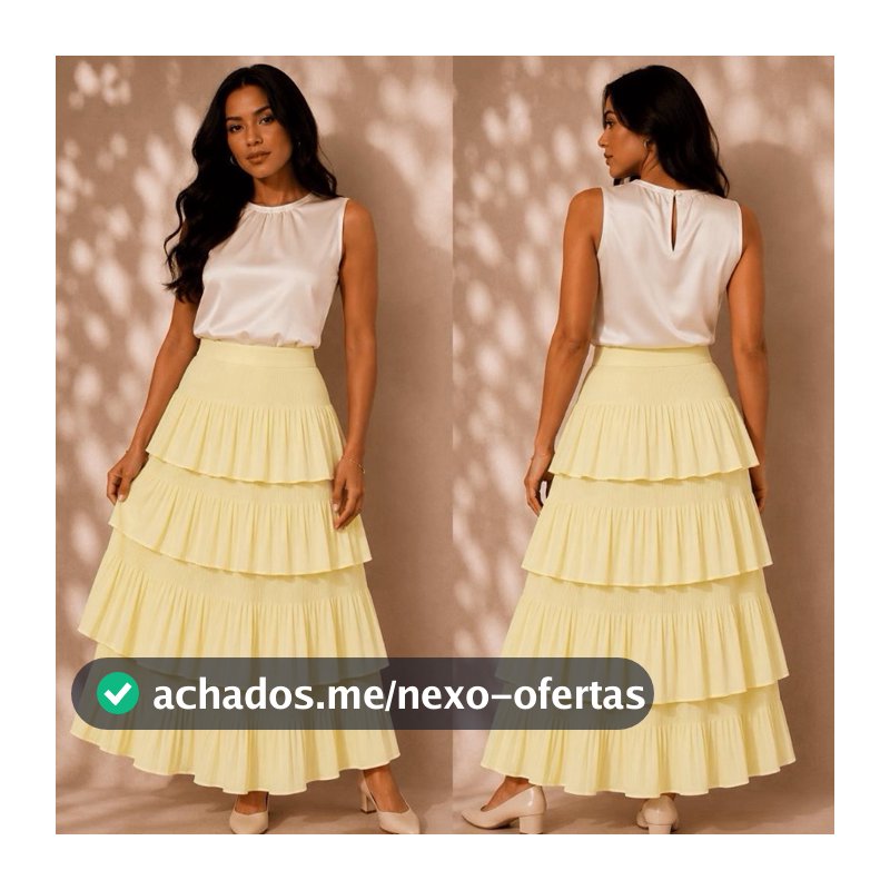 Saia 4 Camadas Plissada Premium Moda Feminina Evangelica