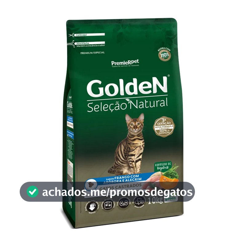 Ração Golden Seleção Natural Gatos Castrados Frango Abóbora e alecrim 10kg