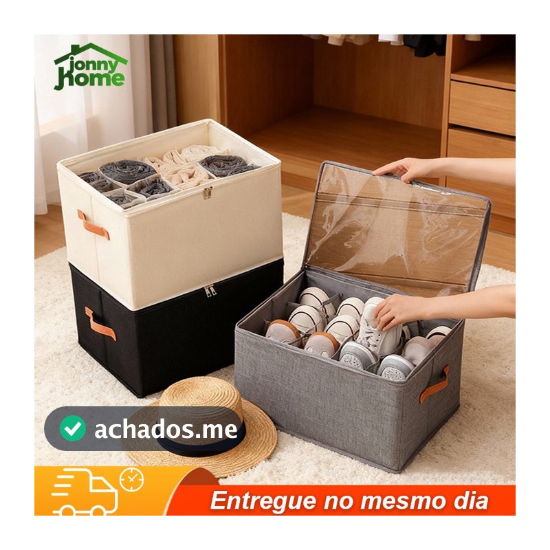 Caixa Organizadora 6 Pares de Sapato Dobrável com Tampa Transparente e Divisórias,43x32x30cm