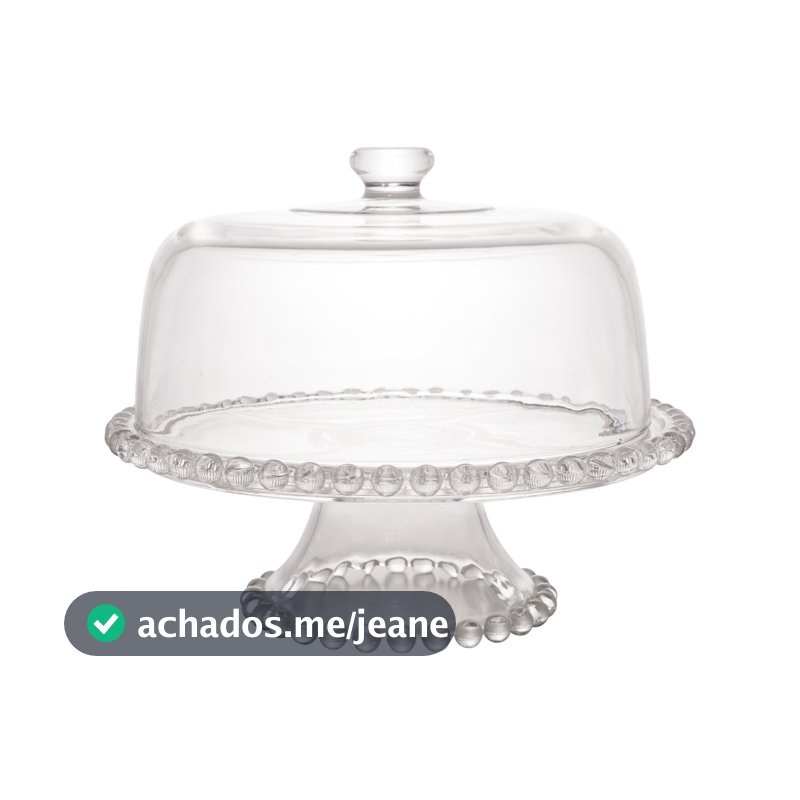 Prato de Bolo / Boleira de Cristal com Pé e Tampa Pearl Wolff 31x25cmde Cristal Pé Tampa Pearl 31x25