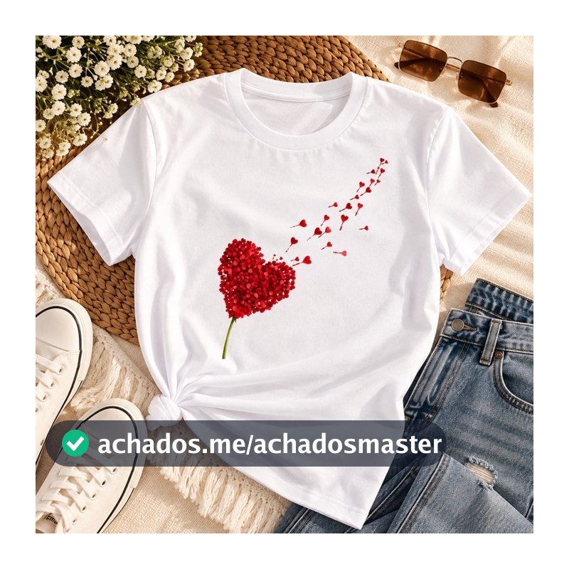 Blusa Feminina Estampada Corações 100% Algodão Premium Casual