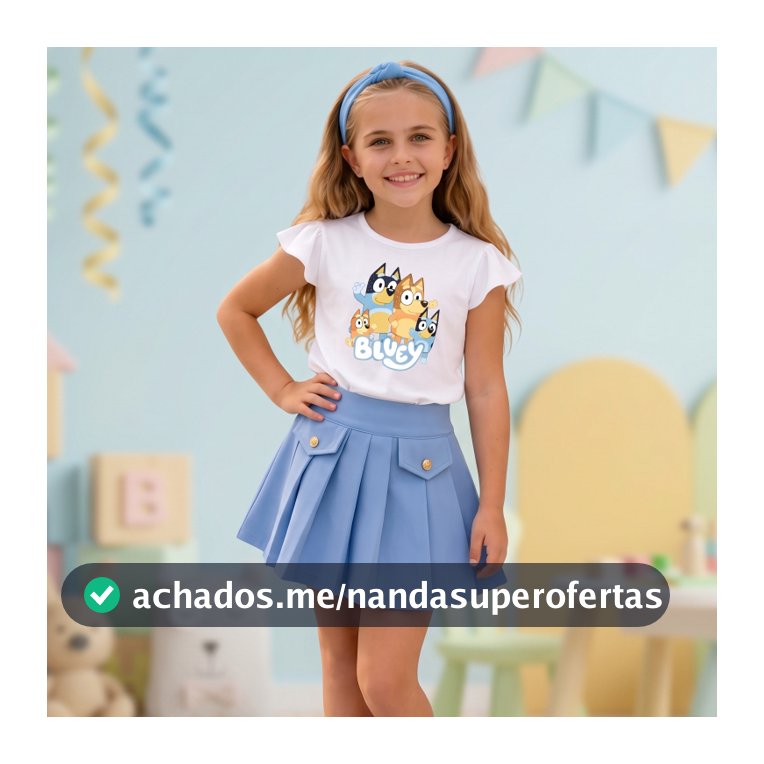 Conjunto Infantil Menina Bluey Bingo Short Saia Blusa Juvenil Feminina