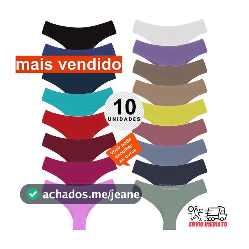 Kit 10 Calcinhas Tanga Conforto Sem Costura Não Marca
