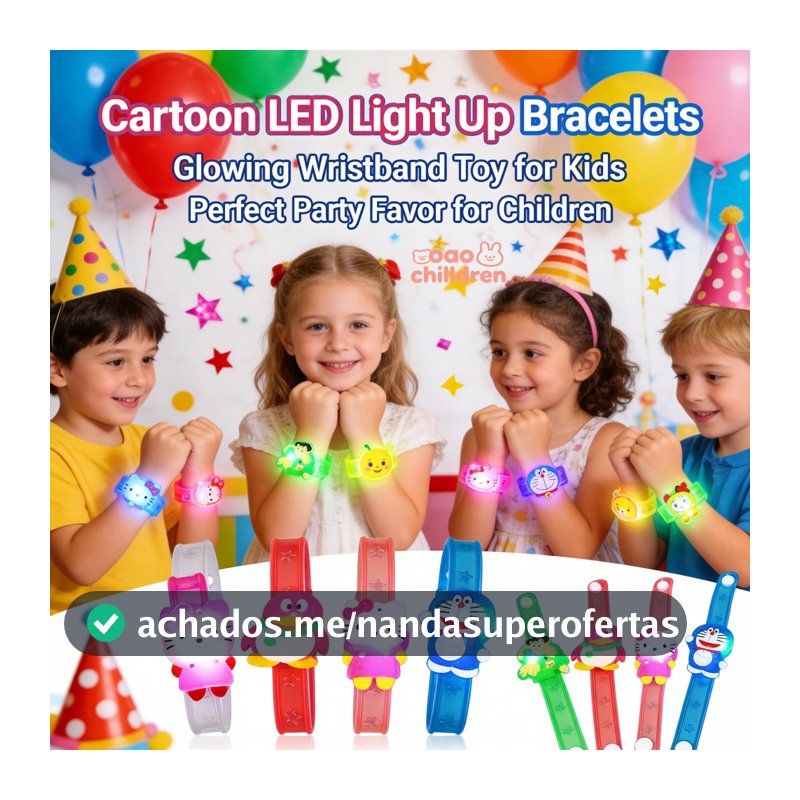 50 Peças Pulseiras Iluminadas Com LED De Desenho Animado Pulseira Brilhante Brinquedo Para Lembrancinhas De Festa Crianç