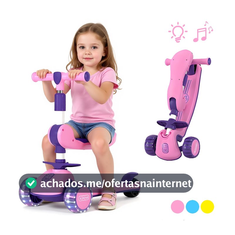 Patinete Infantil Dobrável com Luzes LED Brilhantes