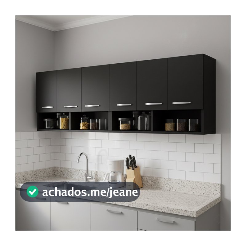 Kit 2 Armários Aéreos Cozinha Moderna 6 Portas Nicho Decorativo Suspenso Modulado Premium Bonatto