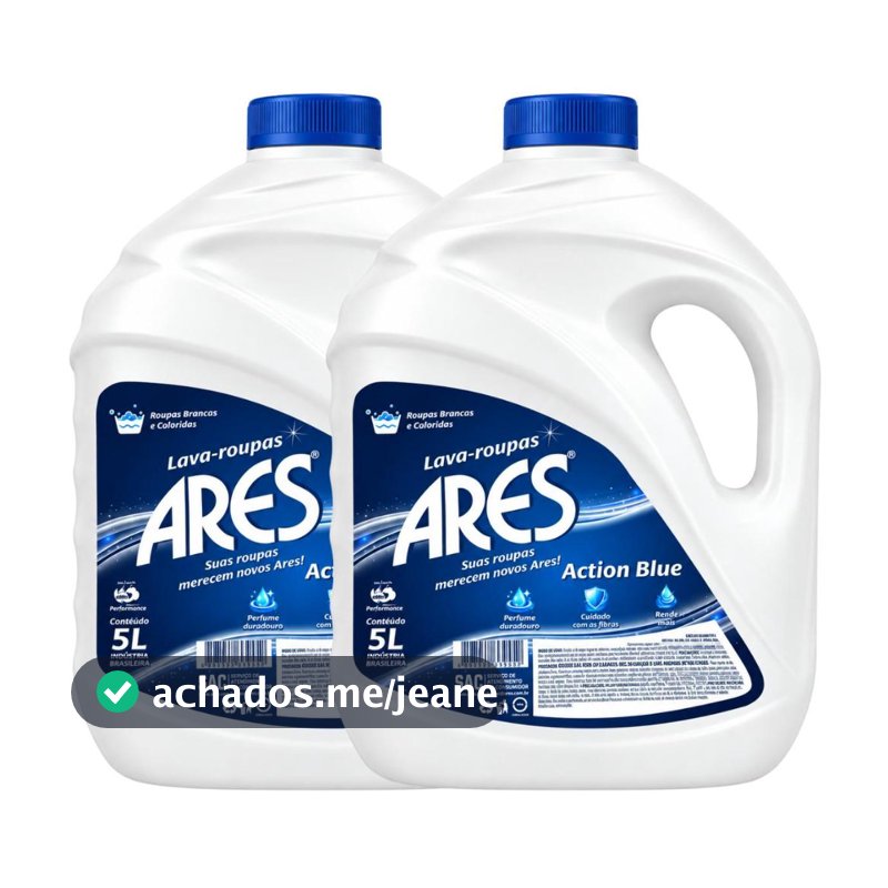 Kit 2 Unidades Lava Roupas Líquido Ares Action Blue 5L Roupas Brancas e Coloridas