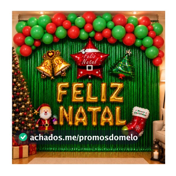Kit Decoração Natalina Feliz Natal Balões Vermelho Verde Cortina Metalizada