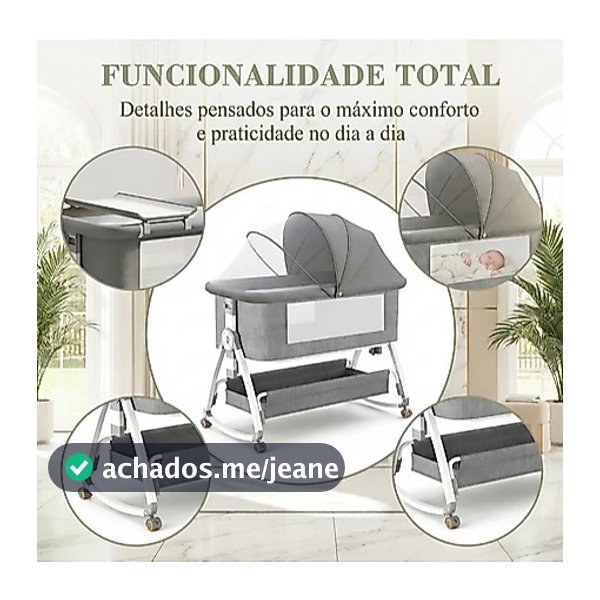 Berço Portátil Para Bebê com Função de Balanço Redes Mosquiteiras e Cesta de Armazenamento de Altura Ajustável