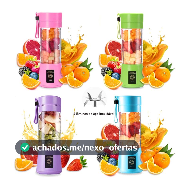 Mini Liquidificador Portátil Juicer de suco elétrico Shake 6 Laminas + Cabo USB 110V/220V 380ML